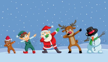 Images of Santa, reindeer, elf, snowman, gingerbread boy 