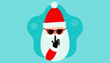 image of Santa wearing sunglasses and doing ssshhhhh with his finger to his lips.