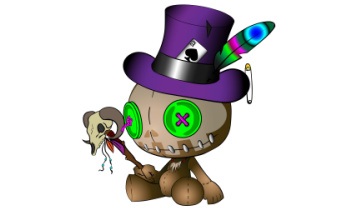 voodoo shaman doll with an A of spades card in the ribbon of his hat.