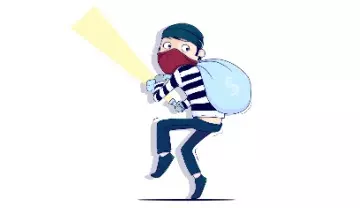 drawing of a thief making off with a bag of cash
