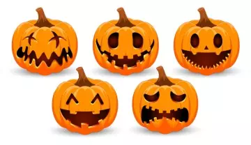 Halloween pumpkins each with a different face