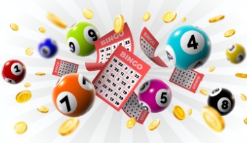 bingo game cards and balls flying around