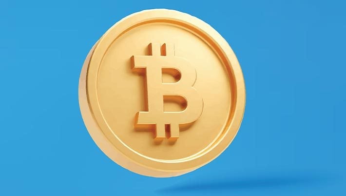 illustration of a gold bitcoin on a blue background