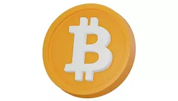 image of a yellow coin with the bitcoin logo on it in white