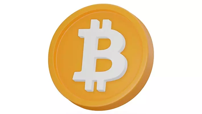 image of a yellow coin with the bitcoin logo on it in white