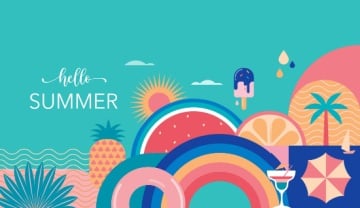 poster featuring summertime fun activities and Hello Summer