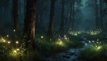 dark forest with spirit lights shining