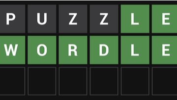 Wordle word puzzle showing Puzzle as a first guess and Wordle as the second guess in green letters