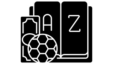 a drawing of a book with A-Z, a soccer ball and a dollar bill indicating sports betting terms
