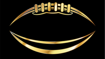 gold outline of a football and a field on a black background