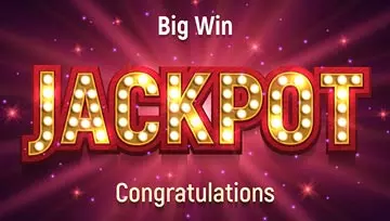 Big Win Jackpot Congratulations sign in with lights and sparkles on a dark red background