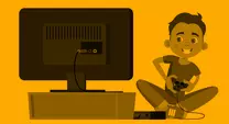 cartoon of an anxious teenager playing a computer game