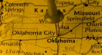 red pin in a map of Oklahoma