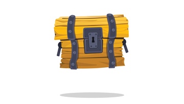 an illustration of an old wooden loot box chest with chains around it